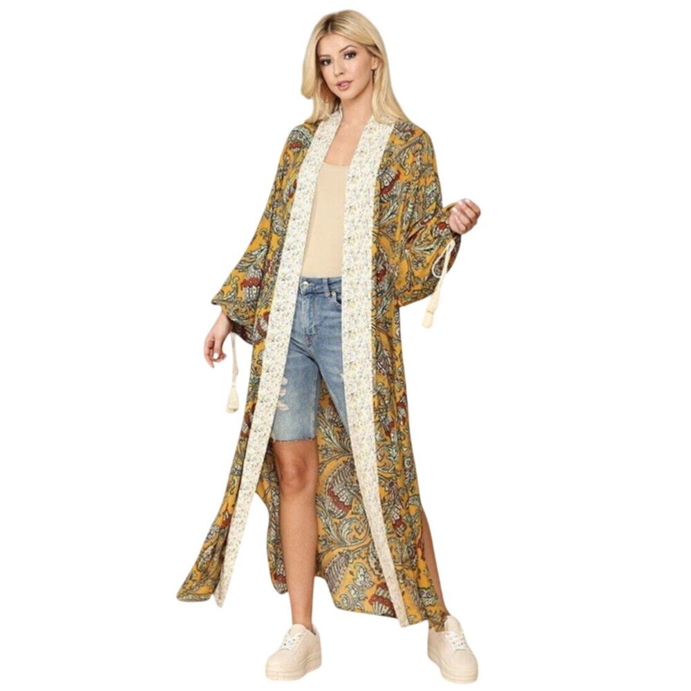 GiGio Mix Printed Open Front Kimono Side Slits Size Medium